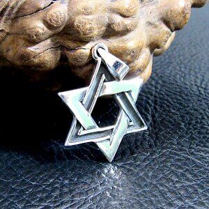 Solid 925 Sterling Silver Jewish Star of David / Bethlehem Hexagon Pendant